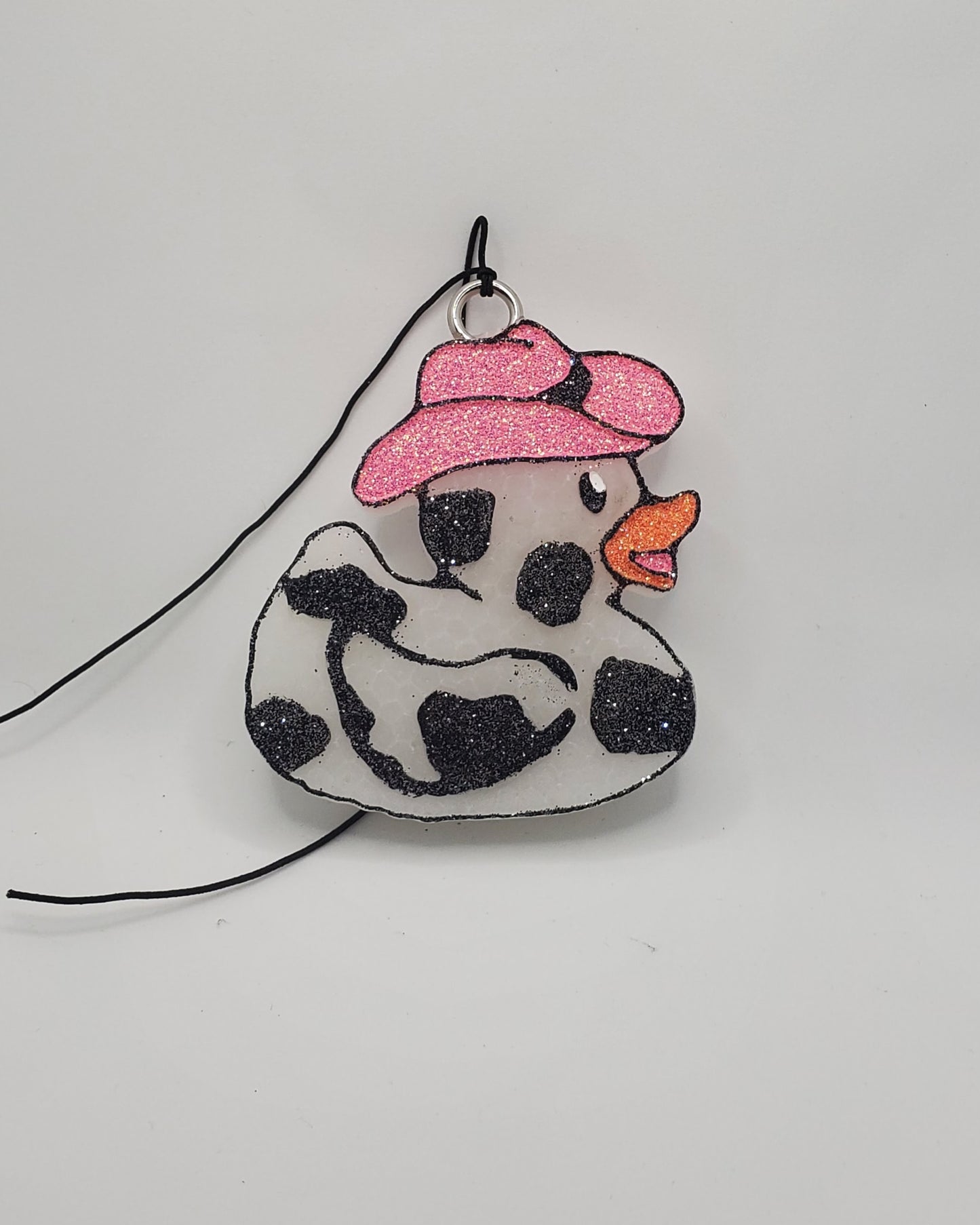 Cow Print Duck Freshie / Pink Cowboy hat
