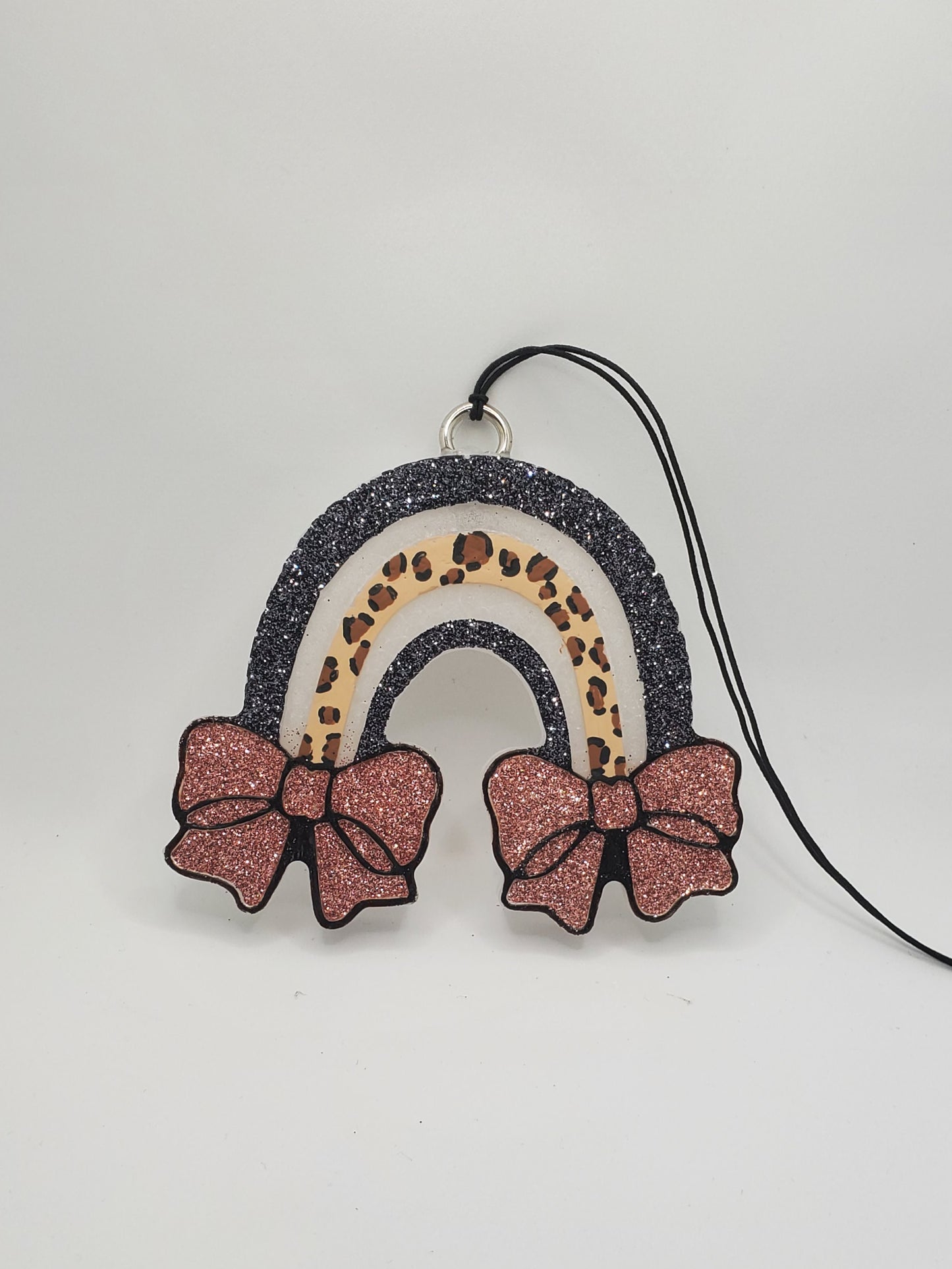 Rainbow with Coquette Bows - Leopard theme on white