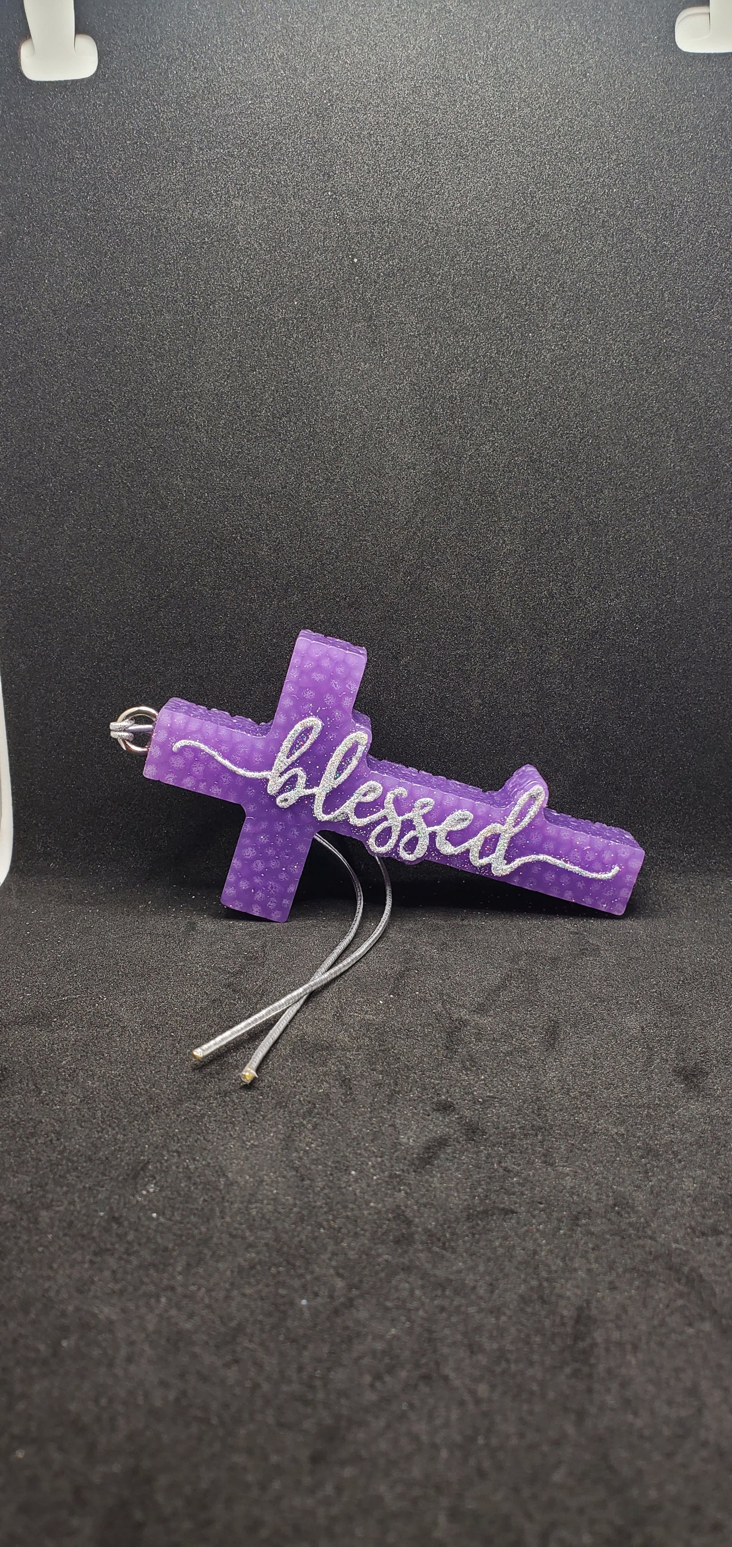 Blessed Cross- Silver holographic on Purple