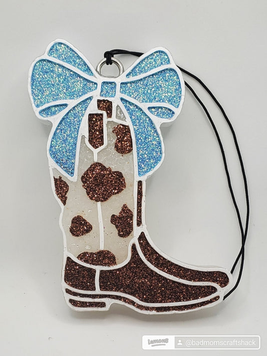 Cow Print Boot with Bow Freshie-Car Freshener