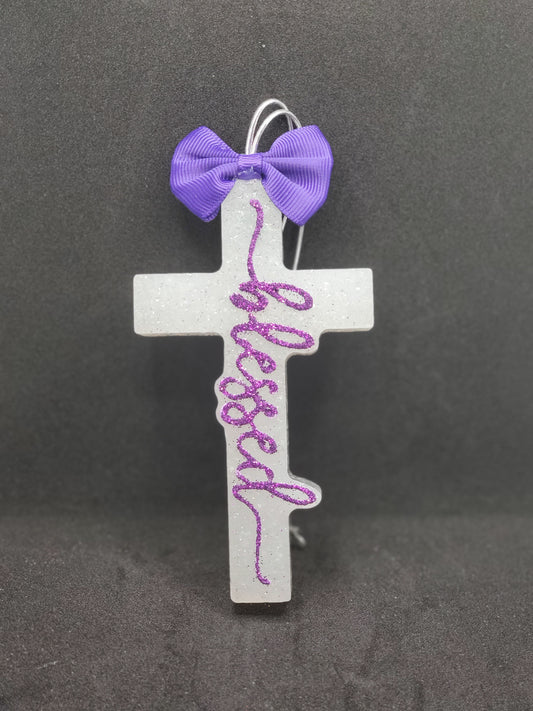 Blessed Cross- Purple on white