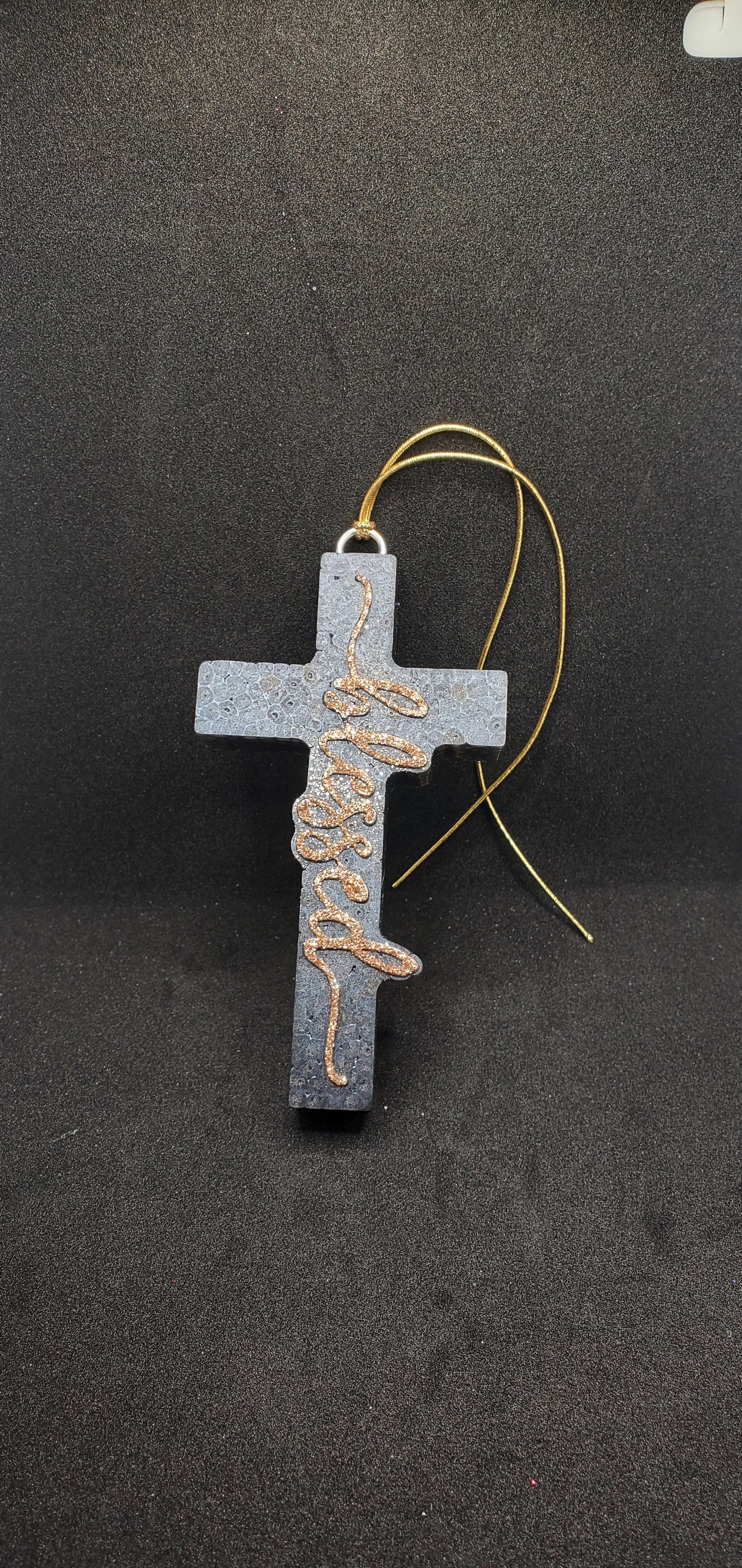 Blessed Cross- Gold on Black