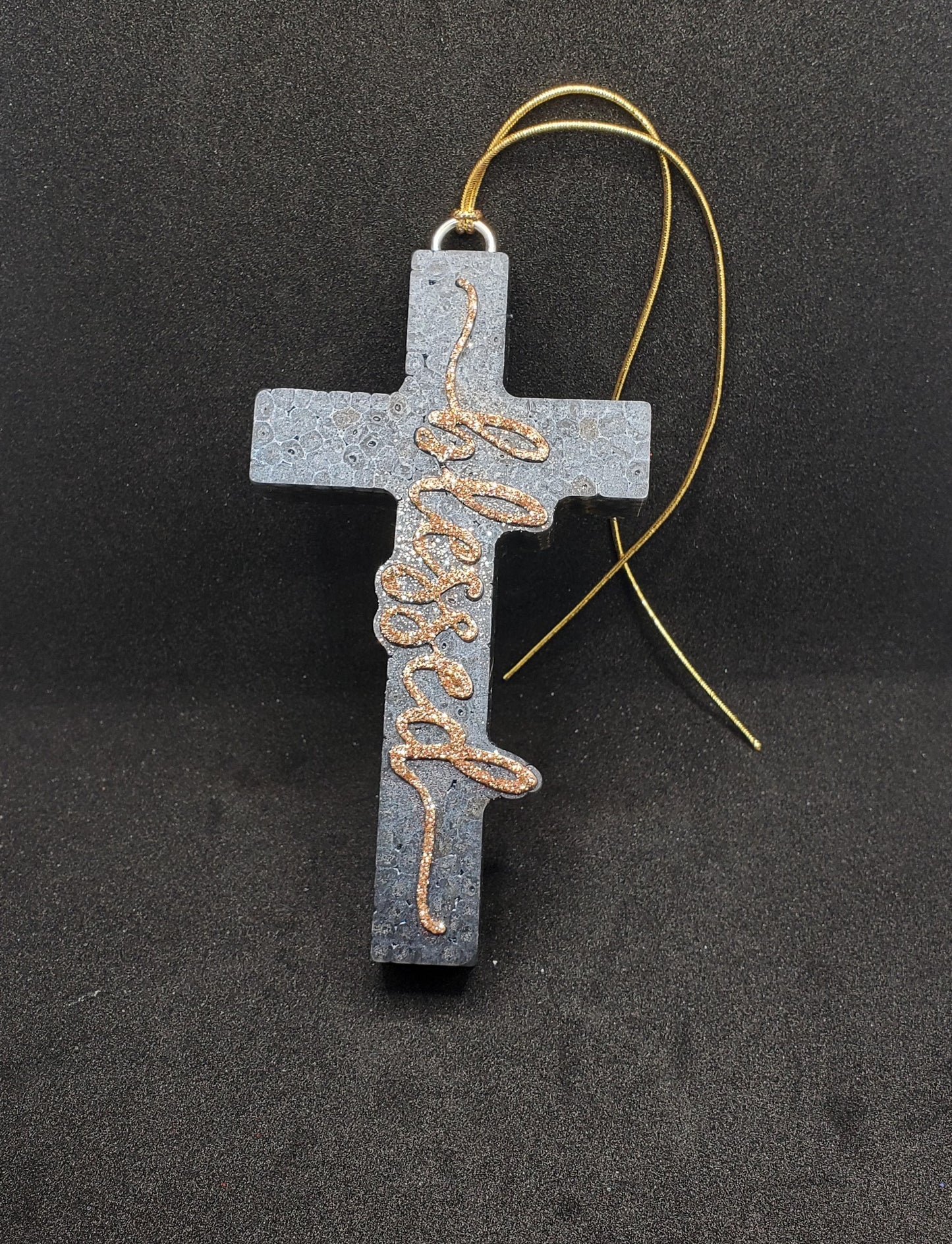 Blessed Cross- Gold on Black