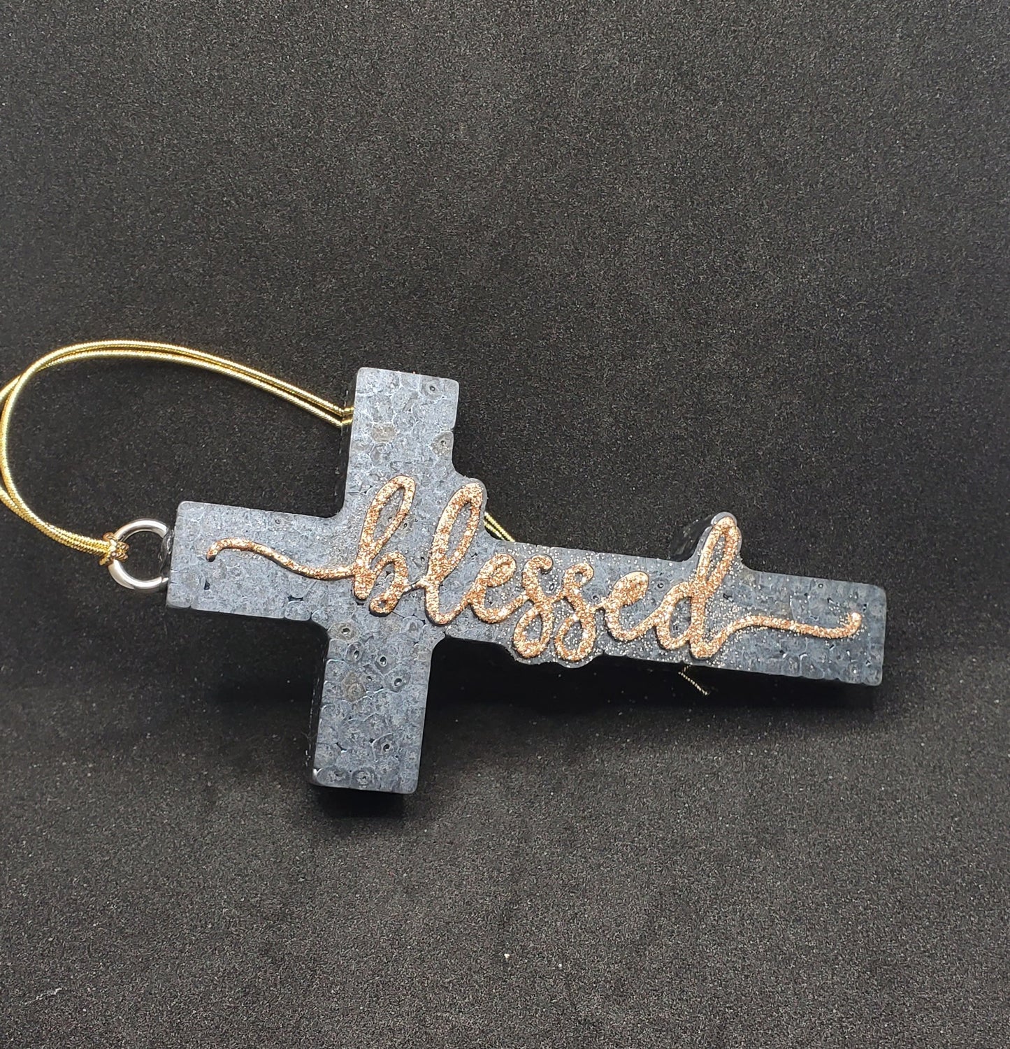 Blessed Cross- Gold on Black