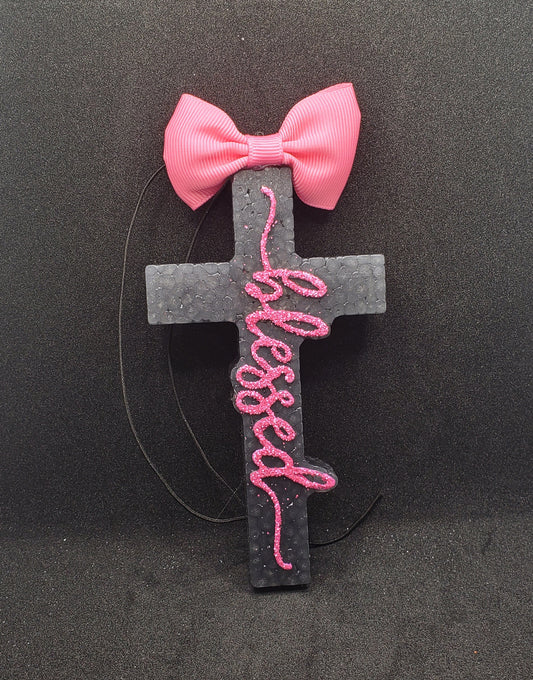 Blessed Cross- Pink on Black