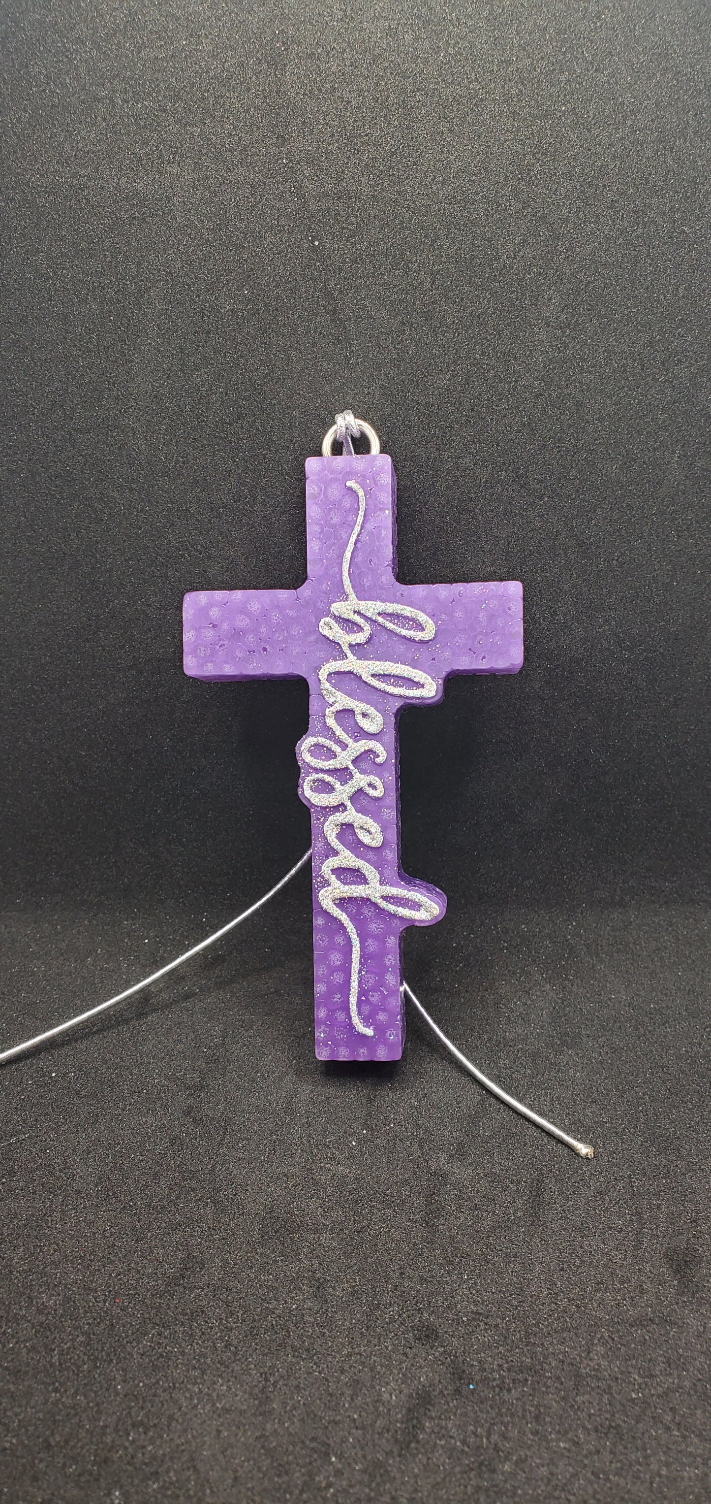 Blessed Cross- Silver holographic on Purple