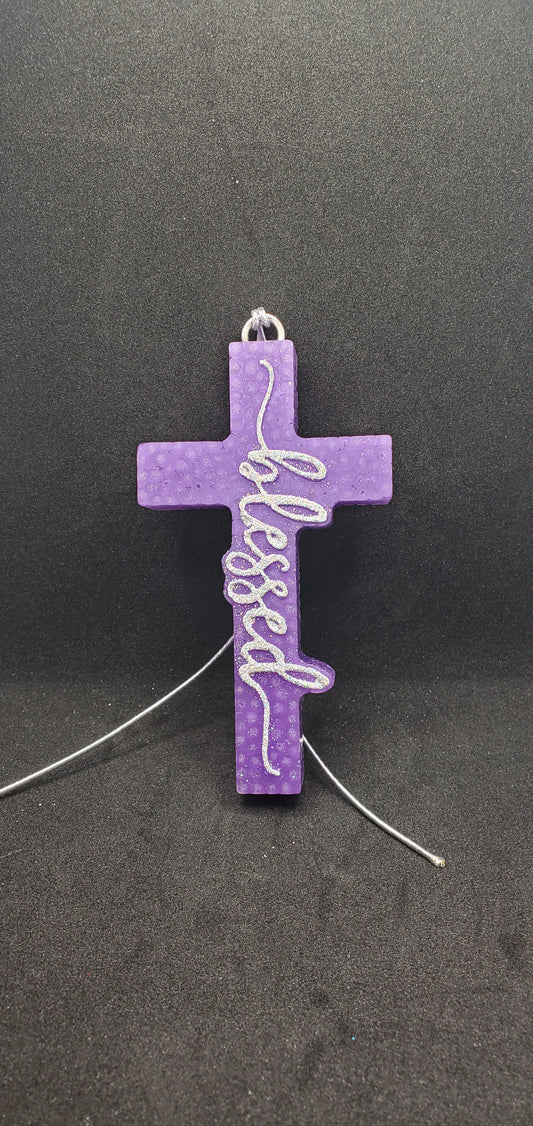 Blessed Cross- Silver holographic on Purple