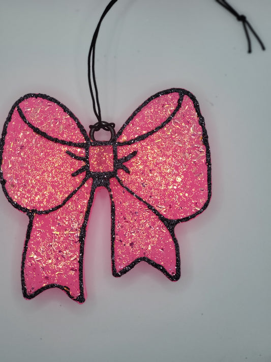 Coquette Bow-- Black on Pink with Holographic effects