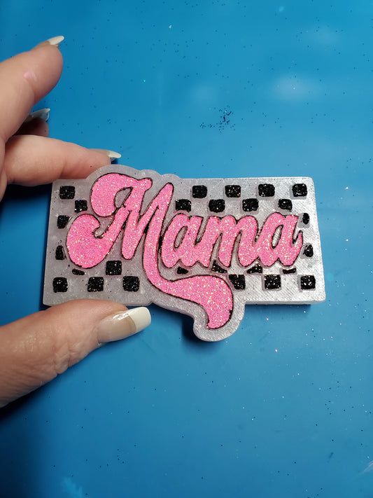 Mama Checkered  Freshie -Hot Pink on white