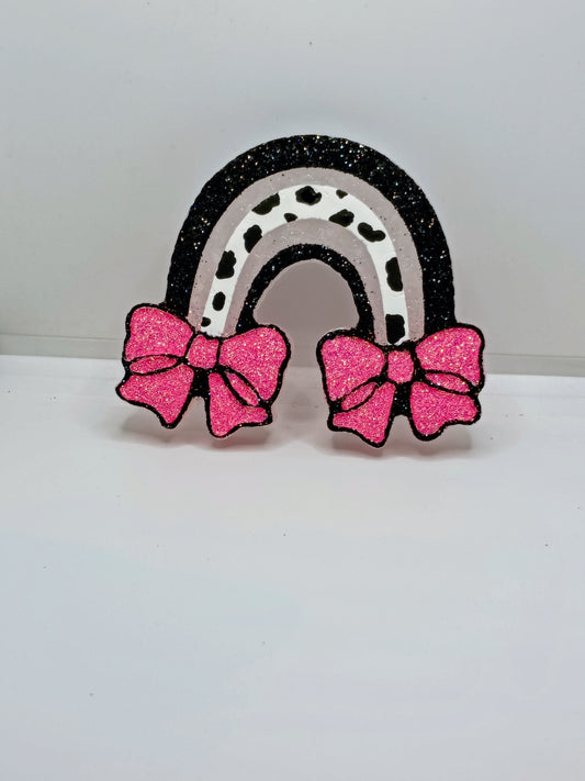 Rainbow with  Bows - Cow theme on white Car Freshener-Freshie