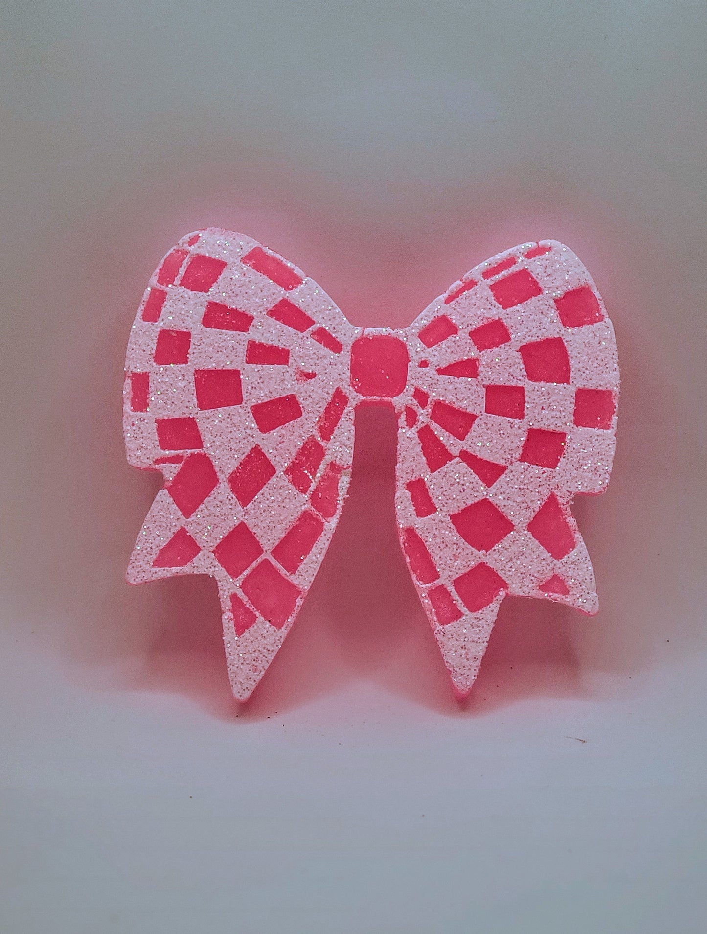 Checkered Bow - White on Hot Pink Base