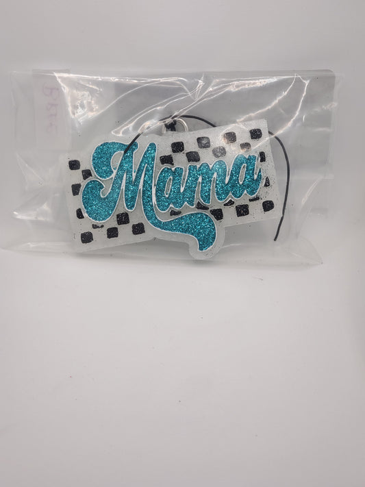 Black checkered with Teal "Mama" on white base